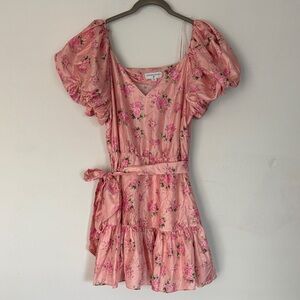 LoveShackFancy Blush Floral V-Neck Dress